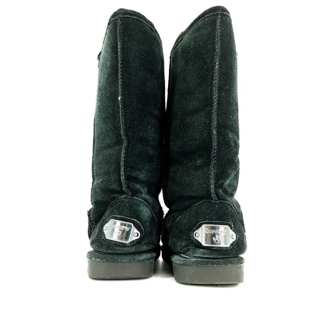 Bearpaw Women's 6 Suede Black Slip-On Modern Winter Boots Sheepskin Lined - Picture 4 of 11